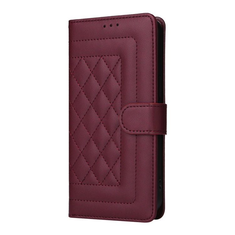 For iPhone 16 Diamond Lattice Leather Flip Phone Case(Wine Red) - iPhone 16 Cases by PMC Jewellery | Online Shopping South Africa | PMC Jewellery | Buy Now Pay Later Mobicred