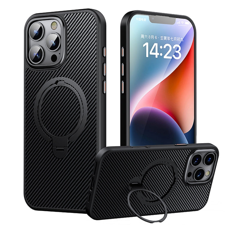 For iPhone 16 Pro Double Ring MagSafe Holder Carbon Fiber Phone Case(Black) - iPhone 16 Pro Cases by PMC TechLife | Online Shopping South Africa | PMC TechLife | Buy Now Pay Later Mobicred