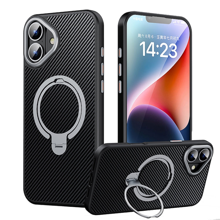 For iPhone 16 Plus Double Ring MagSafe Holder Carbon Fiber Phone Case(Silver) - iPhone 16 Plus Cases by PMC Jewellery | Online Shopping South Africa | PMC Jewellery | Buy Now Pay Later Mobicred