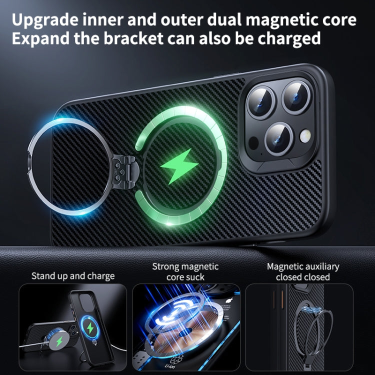 For iPhone 16 Pro Double Ring MagSafe Holder Carbon Fiber Phone Case(Silver) - free shipping - PMC TechLife - Order now!