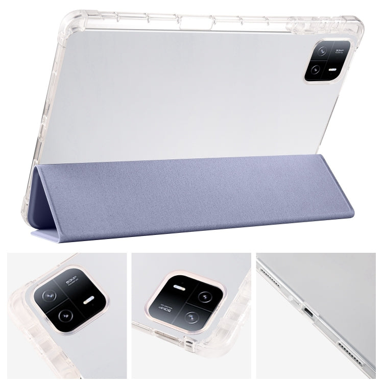 For iPad Pro 13 2024 3-fold Clear TPU Smart Leather Tablet Case with Pen Slot(Lavender Purple) - iPad Pro 13 2024 Cases by PMC Jewellery | Online Shopping South Africa | PMC Jewellery | Buy Now Pay Later Mobicred