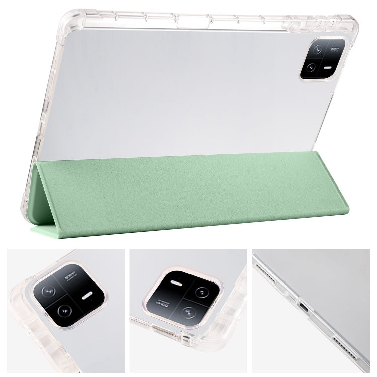 For iPad Pro 11 2024 3-fold Clear TPU Smart Leather Tablet Case with Pen Slot(Green) - iPad Pro 11 2024 Cases by PMC TechLife | Online Shopping South Africa | PMC TechLife | Buy Now Pay Later Mobicred