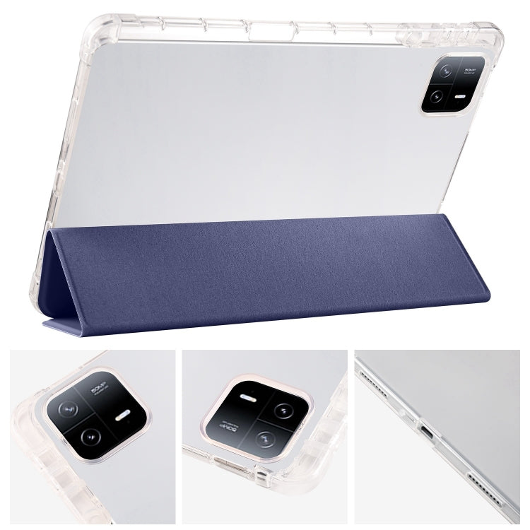 For iPad Pro 11 2024 3-fold Clear TPU Smart Leather Tablet Case with Pen Slot(Dark Blue) - iPad Pro 11 2024 Cases by PMC TechLife | Online Shopping South Africa | PMC TechLife | Buy Now Pay Later Mobicred