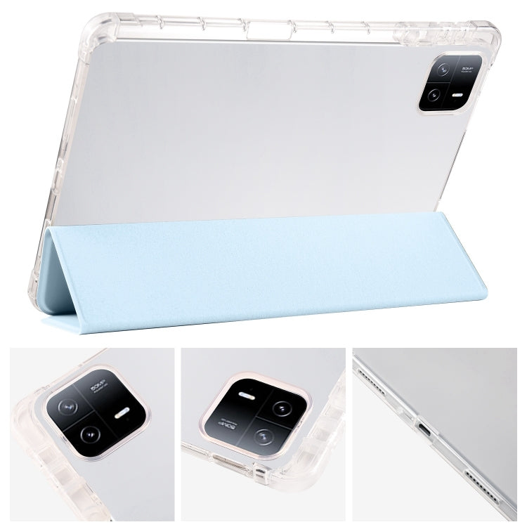 For iPad Air 13 2024 3-fold Clear TPU Smart Leather Tablet Case with Pen Slot(Ice Blue) - iPad Air 13 2024 Cases by PMC TechLife | Online Shopping South Africa | PMC TechLife | Buy Now Pay Later Mobicred