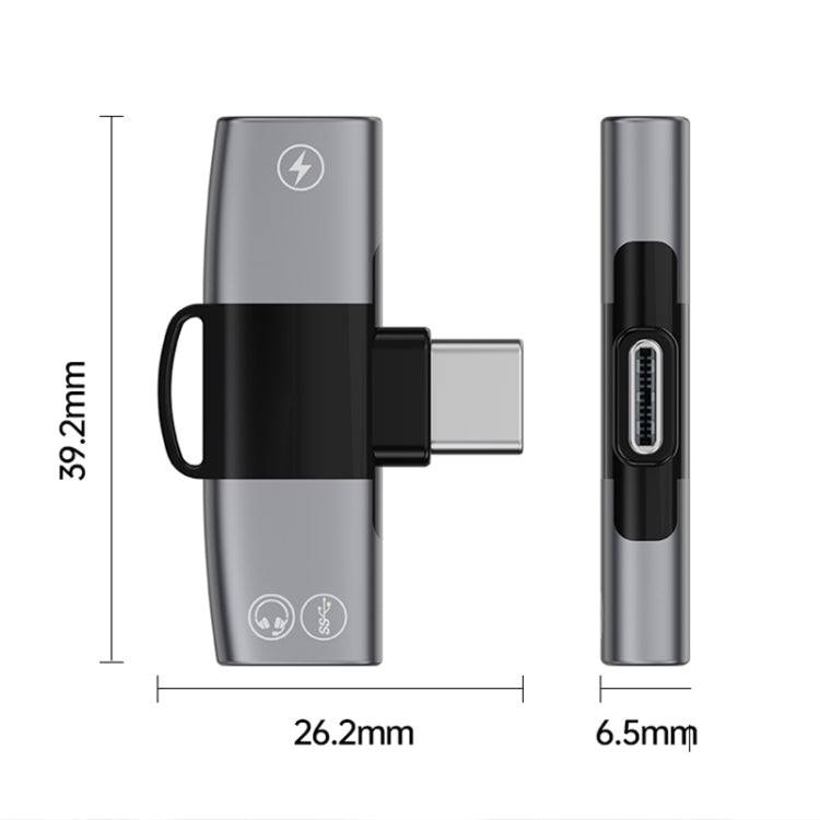 2 in 1 USB-C / Type-C to Dual USB-C / Type-C T-Type Audio Mobile Phone Charging Adapter(Tarnish) - Type-C Adapter by PMC Jewellery | Online Shopping South Africa | PMC Jewellery | Buy Now Pay Later Mobicred