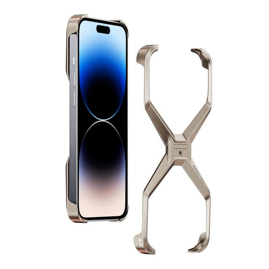 For iPhone 13 Pro / 14 Pro Frameless X-shaped Metal Phone Case(Titanium Gold) - iPhone 14 Pro Cases by PMC Jewellery | Online Shopping South Africa | PMC Jewellery | Buy Now Pay Later Mobicred