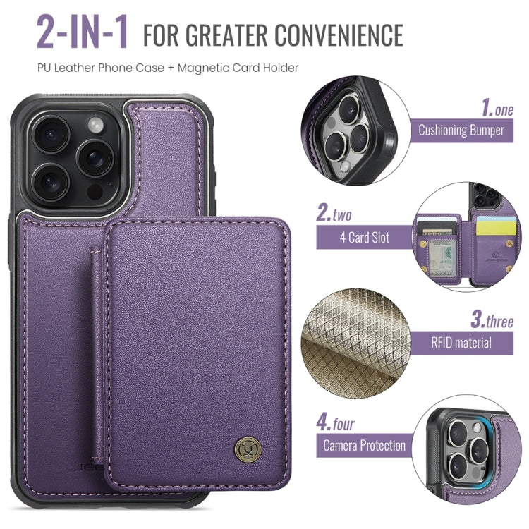 For iPhone 15 Plus JEEHOOD J05 Business Magnetic Style RFID Leather Phone Case(Purple) - iPhone 15 Plus Cases by JEEHOOD | Online Shopping South Africa | PMC Jewellery | Buy Now Pay Later Mobicred