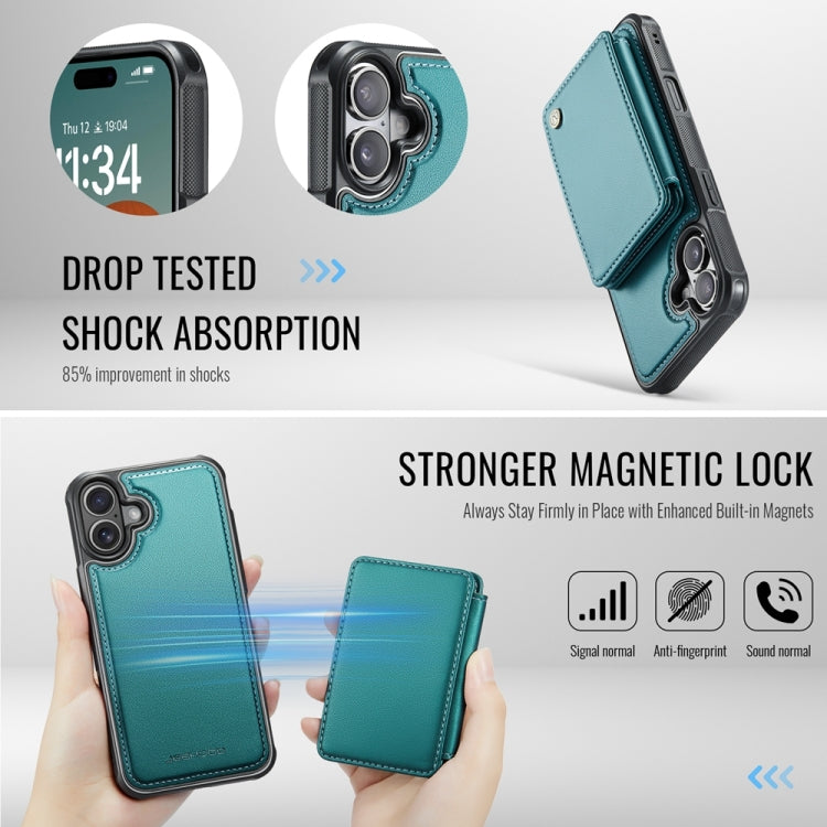 For iPhone 16 JEEHOOD J05 Business Magnetic Style RFID Leather Phone Case(Blue Green) - iPhone 16 Cases by JEEHOOD | Online Shopping South Africa | PMC Jewellery | Buy Now Pay Later Mobicred