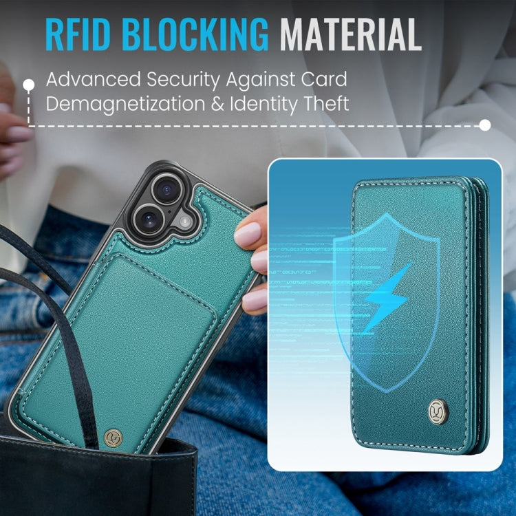 For iPhone 16 JEEHOOD J05 Business Magnetic Style RFID Leather Phone Case(Blue Green) - iPhone 16 Cases by JEEHOOD | Online Shopping South Africa | PMC Jewellery | Buy Now Pay Later Mobicred