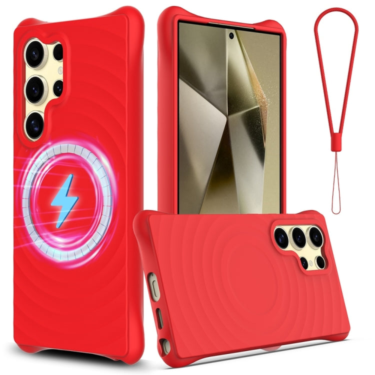 For Samsung Galaxy S25 Ultra 5G Wave Texture MagSafe Magnetic Liquid Silicone Phone Case(Red) - Galaxy S25 Ultra 5G Cases by PMC Jewellery | Online Shopping South Africa | PMC Jewellery | Buy Now Pay Later Mobicred