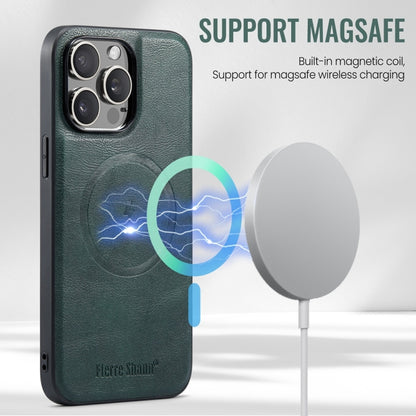 For iPhone 16 Pro Max Fierre Shann Oil Wax Cow Leather Magnetic Card Holder Phone Case(Green) - iPhone 16 Pro Max Cases by FIERRE SHANN | Online Shopping South Africa | PMC Jewellery | Buy Now Pay Later Mobicred