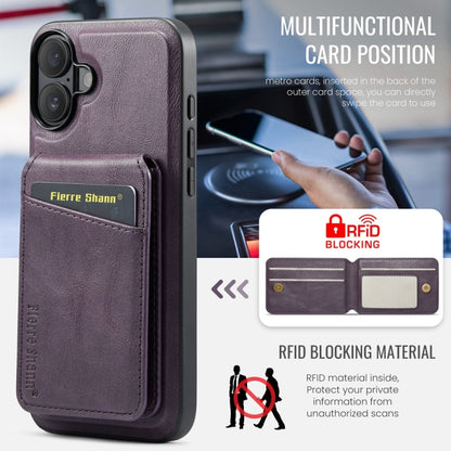 For iPhone 16 Plus Fierre Shann Oil Wax Cow Leather Magnetic Card Holder Phone Case(Purple) - iPhone 16 Plus Cases by FIERRE SHANN | Online Shopping South Africa | PMC Jewellery | Buy Now Pay Later Mobicred