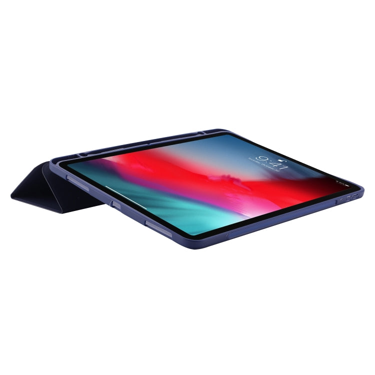 For iPad Pro 11 2024 Skin Feel Tri-fold Leather Tablet Case with Pen Slot(Dark Blue) - iPad Pro 11 2024 Cases by PMC Jewellery | Online Shopping South Africa | PMC Jewellery | Buy Now Pay Later Mobicred