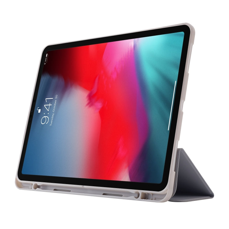 For iPad Pro 11 2024 Skin Feel Tri-fold Leather Tablet Case with Pen Slot(Grey) - iPad Pro 11 2024 Cases by PMC TechLife | Online Shopping South Africa | PMC TechLife | Buy Now Pay Later Mobicred