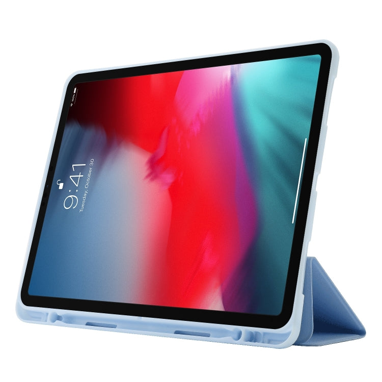 For iPad Pro 13 2024 Skin Feel Tri-fold Leather Tablet Case with Pen Slot(Light Blue) - iPad Pro 13 2024 Cases by PMC TechLife | Online Shopping South Africa | PMC TechLife | Buy Now Pay Later Mobicred