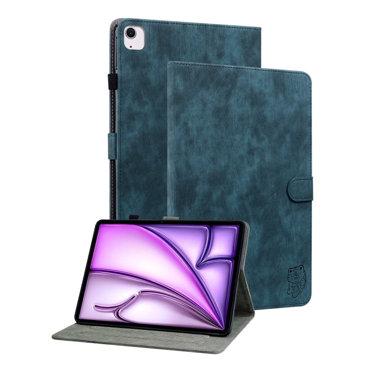 For iPad Air 11 2025 / 2024 Embossed Tiger Pattern Leather Tablet Case(Dark Blue) - iPad Air 11 2025 / 2024 Cases by PMC TechLife | Online Shopping South Africa | PMC TechLife | Buy Now Pay Later Mobicred