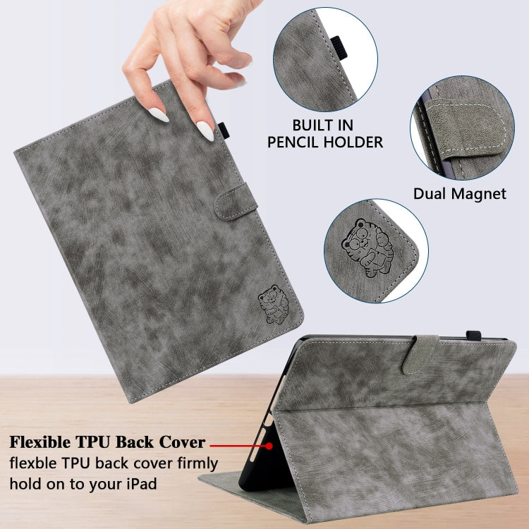 For iPad Pro 11 2024 Embossed Tiger Pattern Leather Tablet Case(Grey) - iPad Pro 11 2024 Cases by PMC TechLife | Online Shopping South Africa | PMC TechLife | Buy Now Pay Later Mobicred