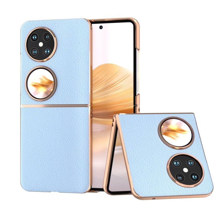 For Huawei Pocket 2 Nano Plating Genuine Leather Wave Series Phone Case(Blue) - Huawei Cases by PMC TechLife | Online Shopping South Africa | PMC TechLife | Buy Now Pay Later Mobicred