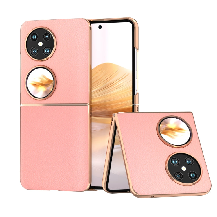 For Huawei Pocket 2 Nano Plating Genuine Leather Wave Series Phone Case(Pink) - Huawei Cases by PMC TechLife | Online Shopping South Africa | PMC TechLife | Buy Now Pay Later Mobicred
