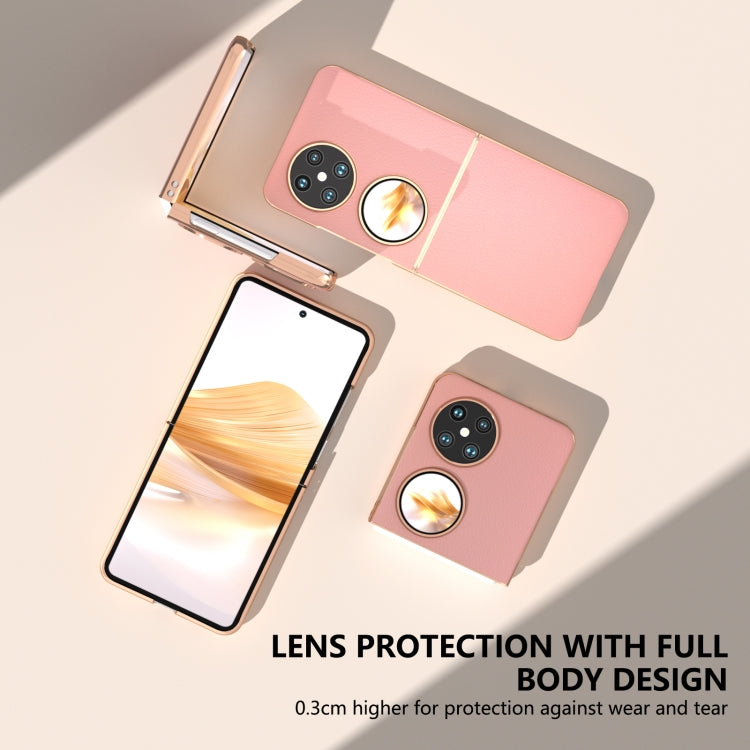 For Huawei Pocket 2 Nano Plating Genuine Leather Wave Series Phone Case(Pink) - Huawei Cases by PMC TechLife | Online Shopping South Africa | PMC TechLife | Buy Now Pay Later Mobicred