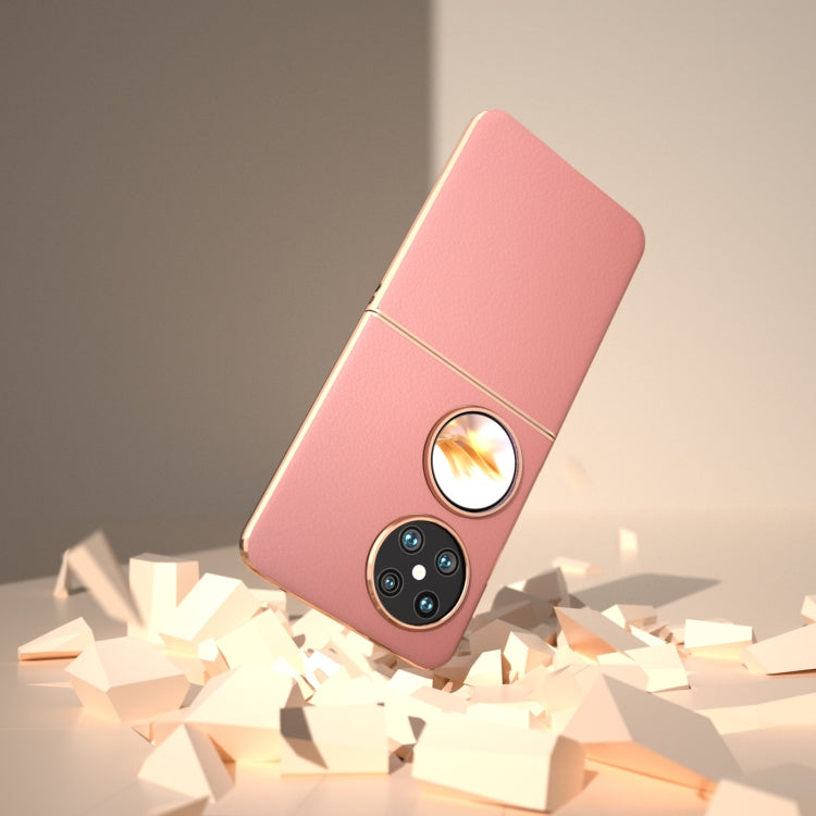 For Huawei Pocket 2 Nano Plating Genuine Leather Wave Series Phone Case(Pink) - Huawei Cases by PMC TechLife | Online Shopping South Africa | PMC TechLife | Buy Now Pay Later Mobicred