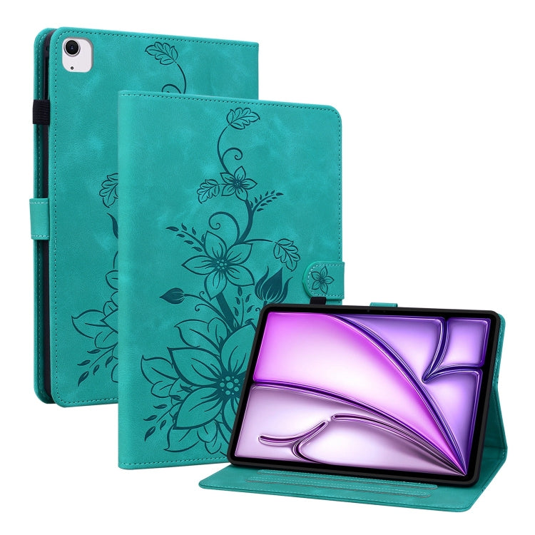 For iPad Air 13 2024 Lily Embossed Leather Smart Tablet Case(Green) - iPad Air 13 2024 Cases by PMC Jewellery | Online Shopping South Africa | PMC Jewellery | Buy Now Pay Later Mobicred