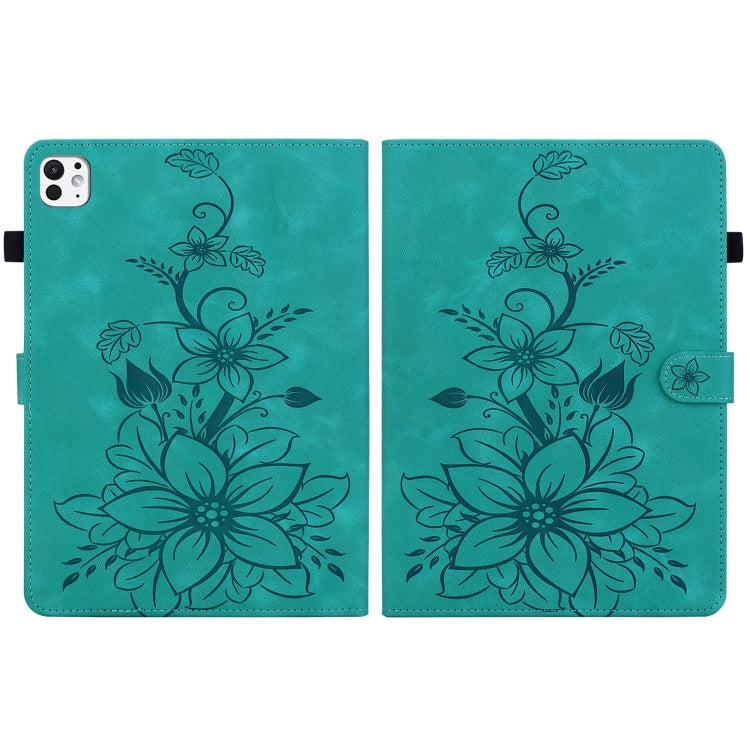 For iPad Pro 11 2024 Lily Embossed Leather Smart Tablet Case(Green) - iPad Pro 11 2024 Cases by PMC TechLife | Online Shopping South Africa | PMC TechLife | Buy Now Pay Later Mobicred