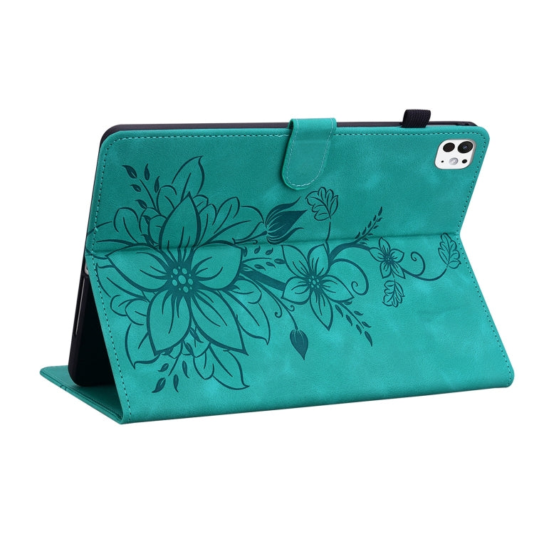 For iPad Pro 11 2024 Lily Embossed Leather Smart Tablet Case(Green) - iPad Pro 11 2024 Cases by PMC Jewellery | Online Shopping South Africa | PMC Jewellery | Buy Now Pay Later Mobicred