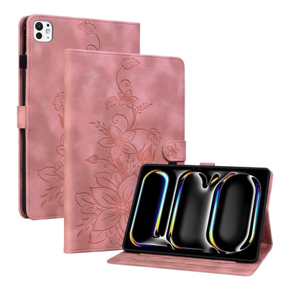 For iPad Pro 11 2024 Lily Embossed Leather Smart Tablet Case(Pink) - iPad Pro 11 2024 Cases by PMC Jewellery | Online Shopping South Africa | PMC Jewellery | Buy Now Pay Later Mobicred