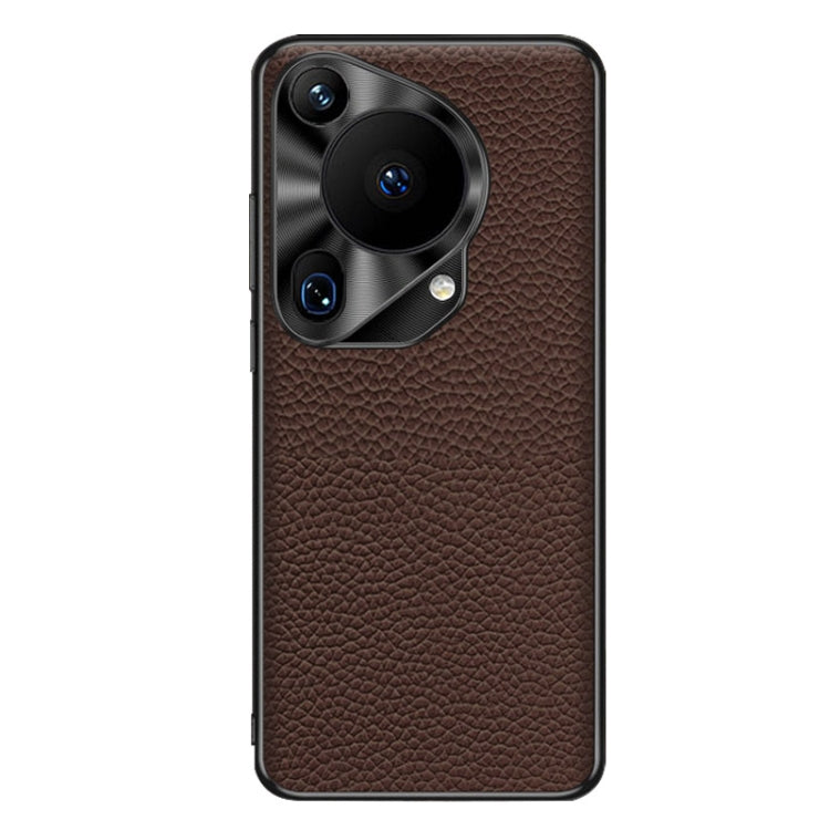 For Huawei Pura 70 Ultra Genuine Leather Litchi Texture Phone Case(Coffee) - Huawei Cases by PMC Jewellery | Online Shopping South Africa | PMC Jewellery | Buy Now Pay Later Mobicred