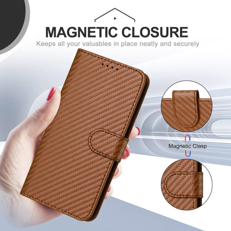 For iPhone 16 YX0070 Carbon Fiber Buckle Leather Phone Case with Lanyard(Coffee) - iPhone 16 Cases by PMC Jewellery | Online Shopping South Africa | PMC Jewellery | Buy Now Pay Later Mobicred