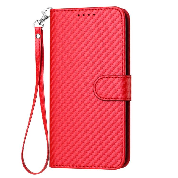For iPhone 17 YX0070 Carbon Fiber Buckle Leather Phone Case with Lanyard(Red) - free shipping - PMc TechLife - Order now!