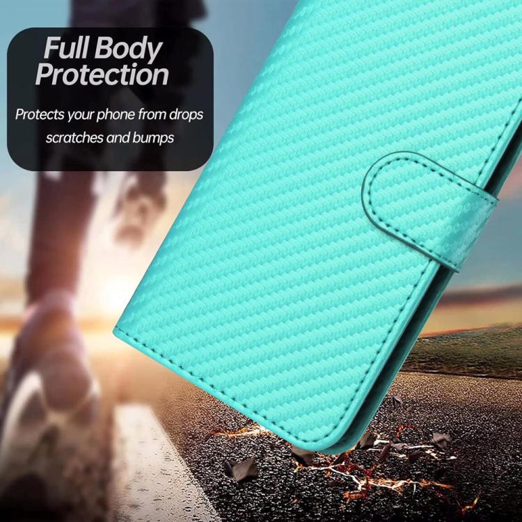 For iPhone 17 YX0070 Carbon Fiber Buckle Leather Phone Case with Lanyard(Light Blue) - free shipping - PMc TechLife - Order now!