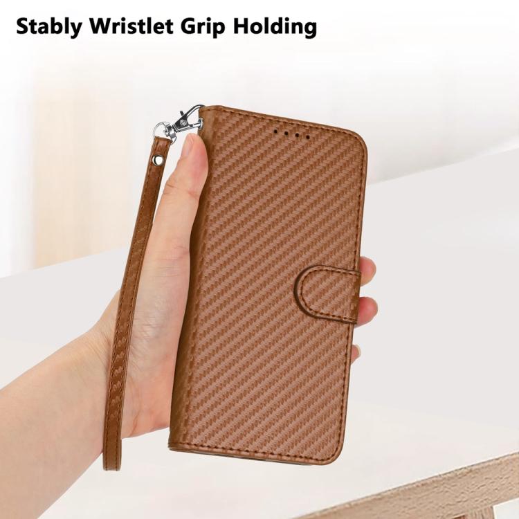 For iPhone 17 YX0070 Carbon Fiber Buckle Leather Phone Case with Lanyard(Coffee) - free shipping - PMc TechLife - Order now!