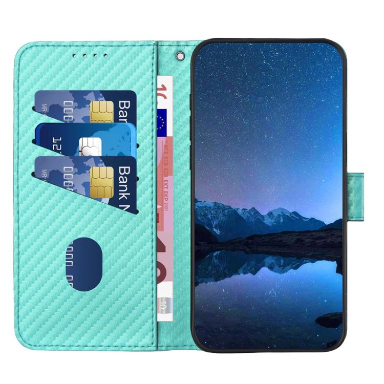 For iPhone 17 Pro Max YX0070 Carbon Fiber Buckle Leather Phone Case with Lanyard(Light Blue) - free shipping - PMc TechLife - Order now!