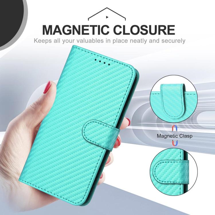 For iPhone 17 Pro Max YX0070 Carbon Fiber Buckle Leather Phone Case with Lanyard(Light Blue) - free shipping - PMc TechLife - Order now!