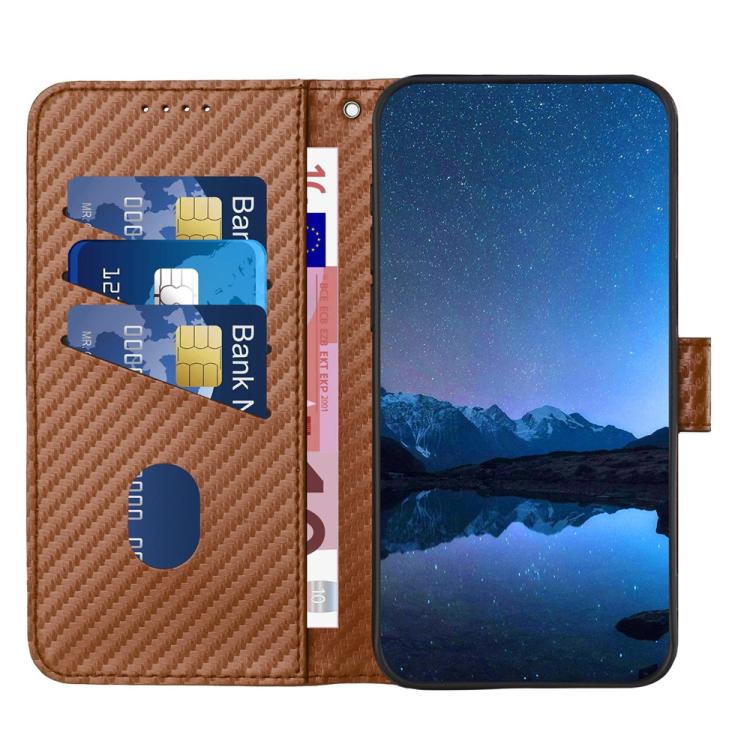 For iPhone 17 Pro Max YX0070 Carbon Fiber Buckle Leather Phone Case with Lanyard(Coffee) - free shipping - PMc TechLife - Order now!