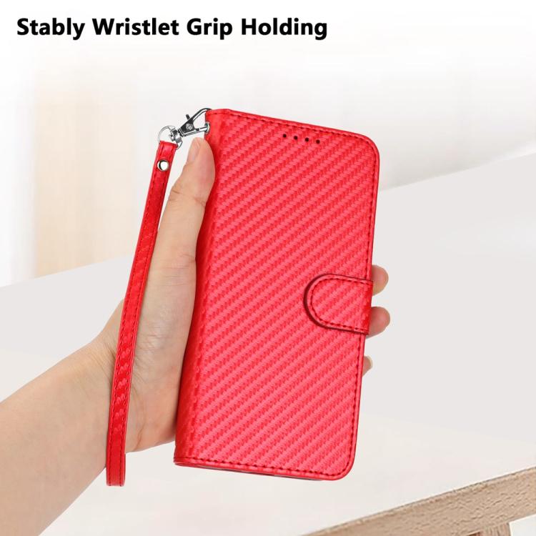 For iPhone 17 Pro YX0070 Carbon Fiber Buckle Leather Phone Case with Lanyard(Red) - free shipping - PMc TechLife - Order now!