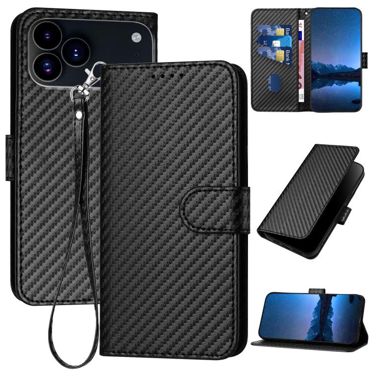For iPhone 17 Pro YX0070 Carbon Fiber Buckle Leather Phone Case with Lanyard(Black) - free shipping - PMc TechLife - Order now!