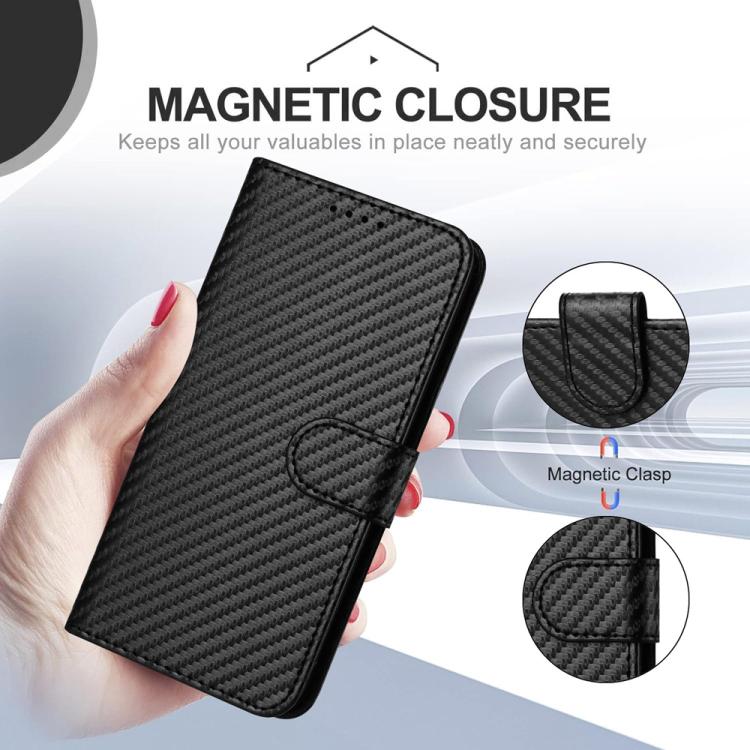 For iPhone 17 Pro YX0070 Carbon Fiber Buckle Leather Phone Case with Lanyard(Black) - free shipping - PMc TechLife - Order now!