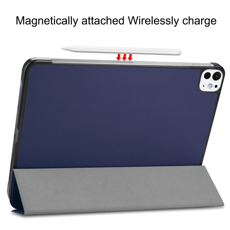 For iPad Pro 11 2024 Custer Pure Color 3-Fold Holder Smart Leather Tablet Case(Blue) - iPad Pro 11 2024 Cases by PMC TechLife | Online Shopping South Africa | PMC TechLife | Buy Now Pay Later Mobicred