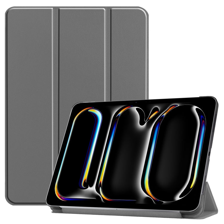 For iPad Pro 11 2024 Custer Pure Color 3-Fold Holder Smart Leather Tablet Case(Gray) - iPad Pro 11 2024 Cases by PMC TechLife | Online Shopping South Africa | PMC TechLife | Buy Now Pay Later Mobicred