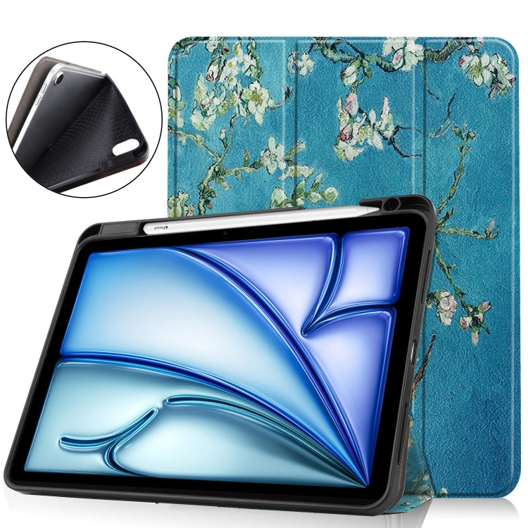 For iPad Air 11 2024 / 2025 Custer Painted 3-Fold Holder Smart Leather Tablet Case(Apricot Flower) - iPad Air 11 2025 / 2024 Cases by PMC TechLife | Online Shopping South Africa | PMC TechLife | Buy Now Pay Later Mobicred