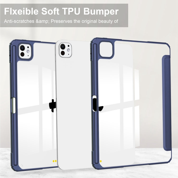 For iPad Pro 11 2024 Pure Color 3-fold Clear TPU Smart Leather Tablet Case(Dark Blue) - iPad Pro 11 2024 Cases by PMC TechLife | Online Shopping South Africa | PMC TechLife | Buy Now Pay Later Mobicred