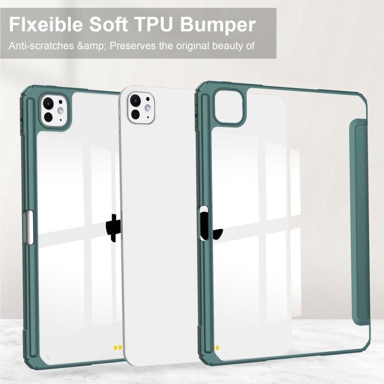 For iPad Pro 13 2024 Pure Color 3-fold Clear TPU Smart Leather Tablet Case(Dark Green) - iPad Pro 13 2024 Cases by PMC TechLife | Online Shopping South Africa | PMC TechLife | Buy Now Pay Later Mobicred