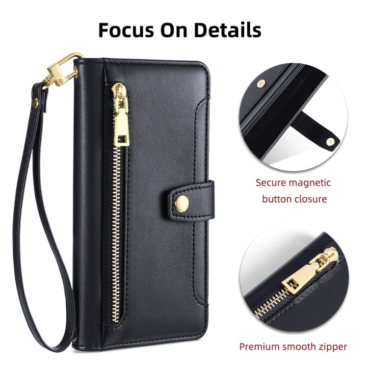 For Google Pixel 8a Sheep Texture Cross-body Zipper Wallet Leather Phone Case(Black) - Google Cases by PMC TechLife | Online Shopping South Africa | PMC TechLife | Buy Now Pay Later Mobicred