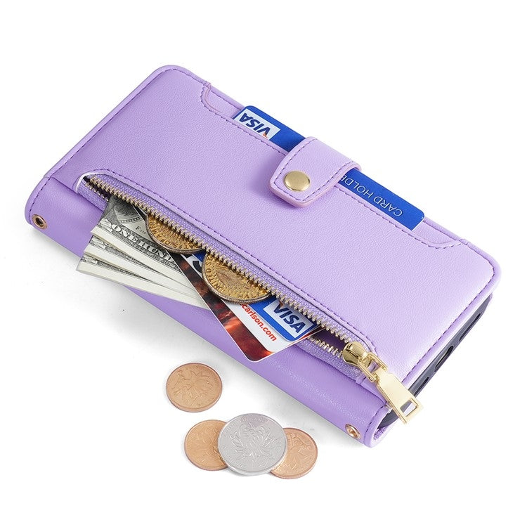 For Google Pixel 9 Sheep Texture Cross-body Zipper Wallet Leather Phone Case(Purple) - Google Cases by PMC TechLife | Online Shopping South Africa | PMC TechLife | Buy Now Pay Later Mobicred