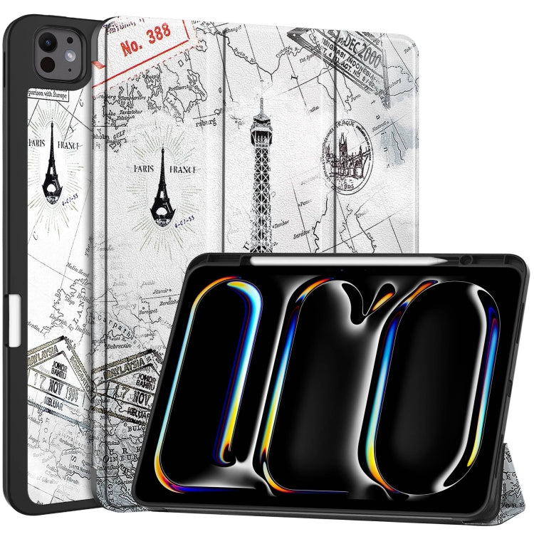 For iPad Pro 13 2024 Custer Painted 3-Fold Holder Smart Leather Tablet Case with Pen Tray(Eiffel Tower) - iPad Pro 13 2024 Cases by PMC TechLife | Online Shopping South Africa | PMC TechLife | Buy Now Pay Later Mobicred
