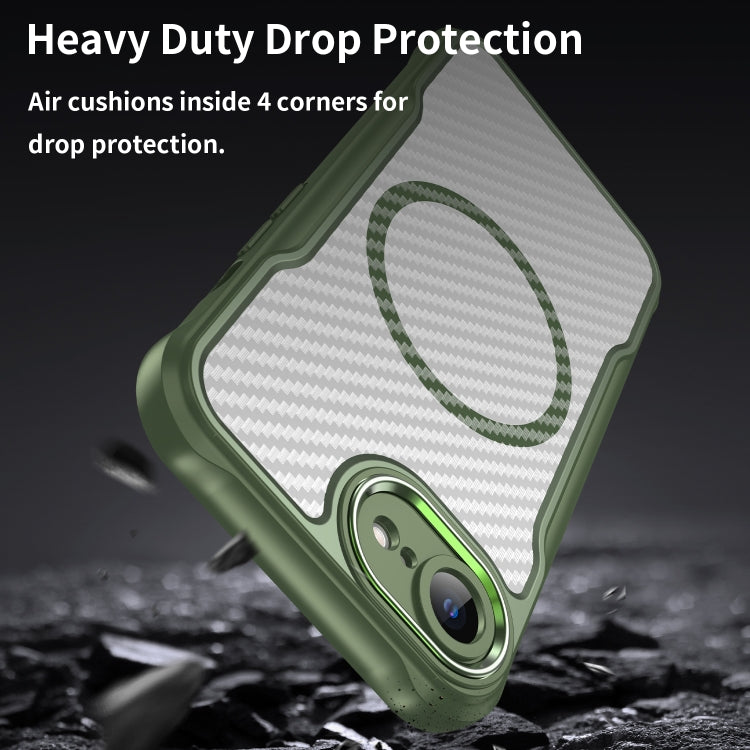For iPhone 16e Carbon Fiber Texture MagSafe Translucent Phone Case(Green) - iPhone 16e Cases by PMC TechLife | Online Shopping South Africa | PMC TechLife | Buy Now Pay Later Mobicred