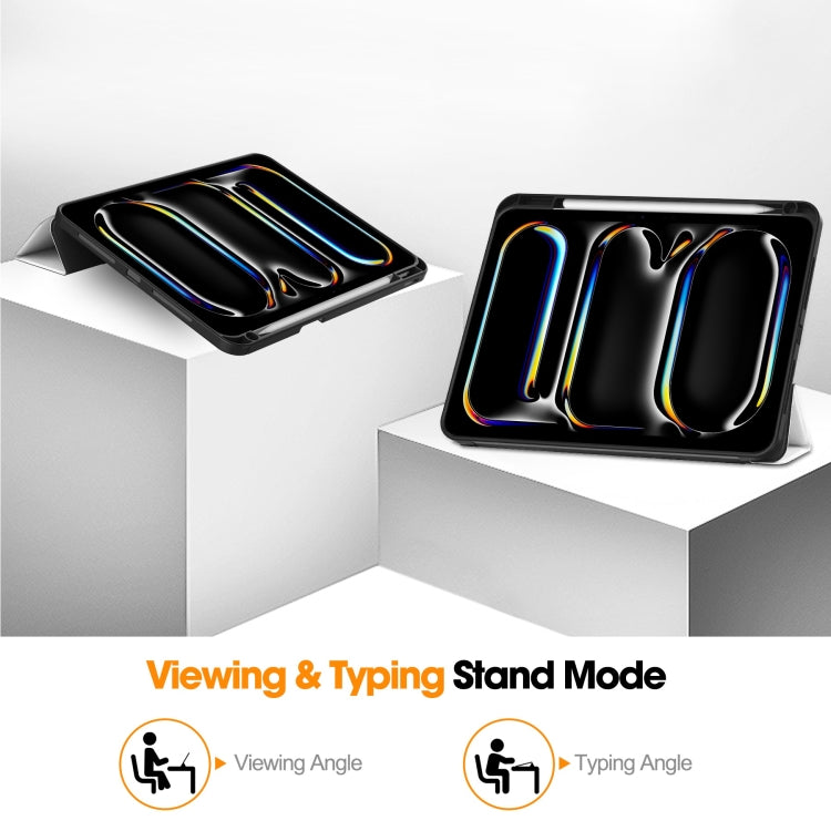 For iPad Pro 11 2024 Custer Painted 3-Fold Holder Smart Leather Tablet Case with Pen Tray(Lazy Cat) - iPad Pro 11 2024 Cases by PMC TechLife | Online Shopping South Africa | PMC TechLife | Buy Now Pay Later Mobicred